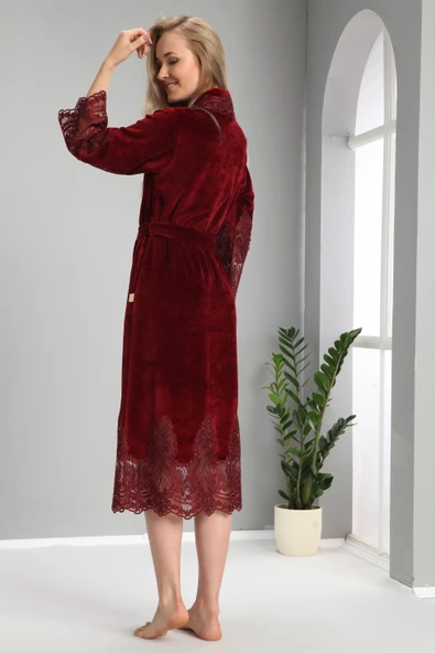 Nuşa dantelli Bambo Cotton Bayan Sabahlık - Resim 10