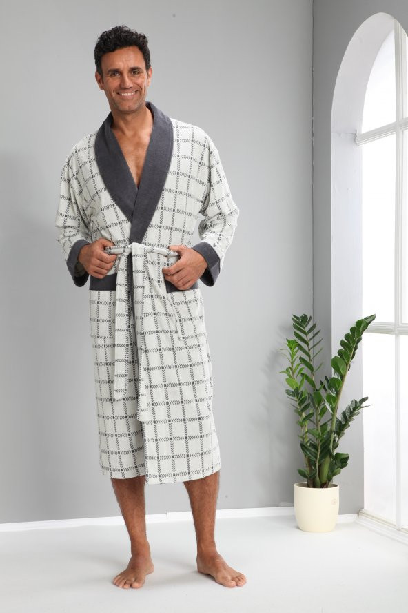 Kareli Jakarlı Bambo Cotton Erkek Sabahlık ürün görseli 1