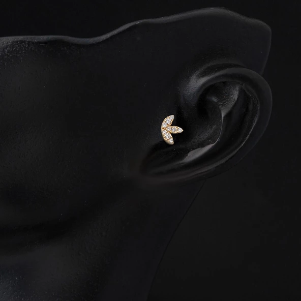 14 Ayar Altın Tragus Piercing Küpe - Resim 2