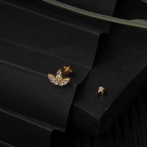 14 Ayar Altın Tragus Piercing Küpe - Resim 4