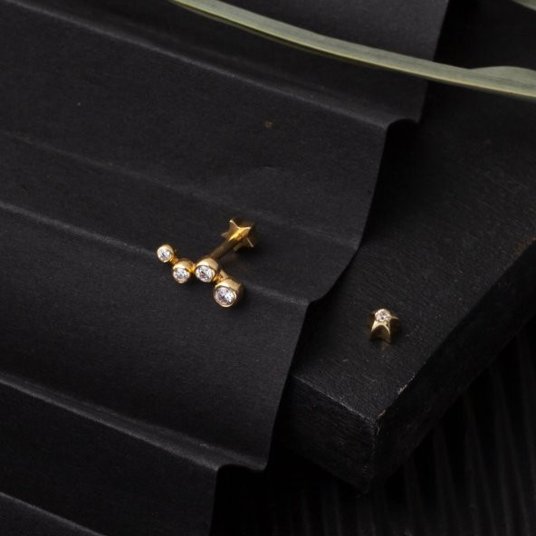 14 Ayar Altın Piercing Tragus Küpe - Resim 4