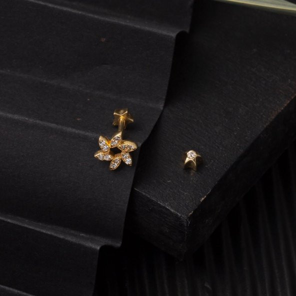14 Ayar Altın Piercing Tragus Küpe - Resim 4