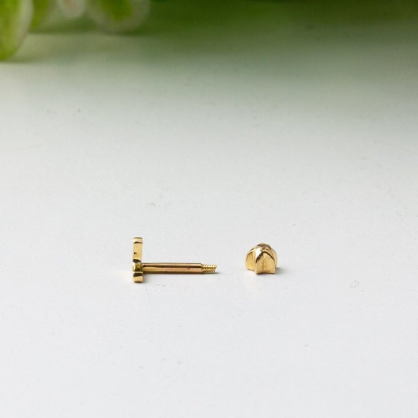 14 Ayar Altın Tragus Piercing Küpe - Resim 3