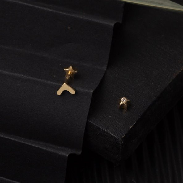 14 Ayar Altın Tragus Piercing Küpe - Resim 4