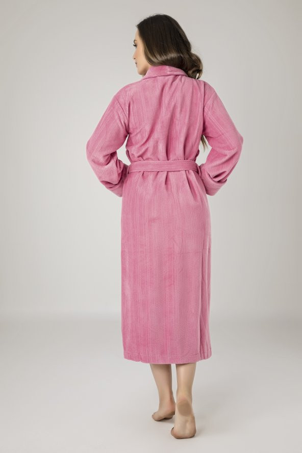 Pembe Filoşlu Cotton Bayan Bornozu - Resim 2