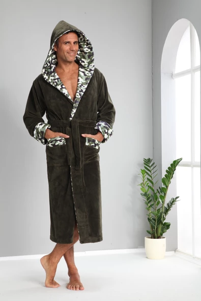 Asker Yaka Bambu Cotton Erkek Bornozu ürün görseli 1