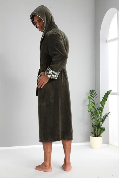 Asker Yaka Bambu Cotton Erkek Bornozu - Resim 2