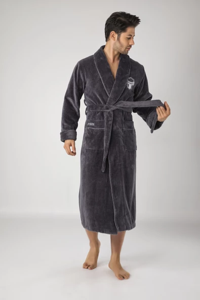 Nuşa Sports Nakışlı Bambo Cotton Erkek Bornozu ürün görseli 1