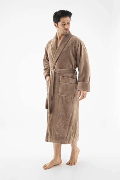 Devetüyü Biyeli Bambu Cotton Erkek Bornozu - Resim 2