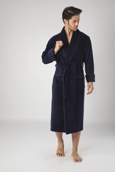 Devetüyü Biyeli Bambu Cotton Erkek Bornozu - Resim 2
