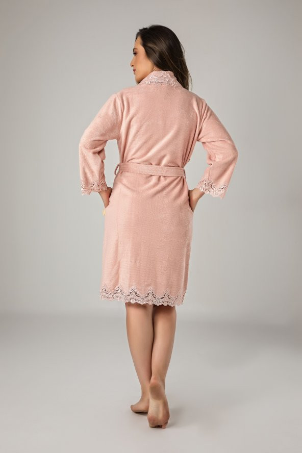 Pudra Dantelli Bambo Cotton Bayan Bornozu - Resim 4