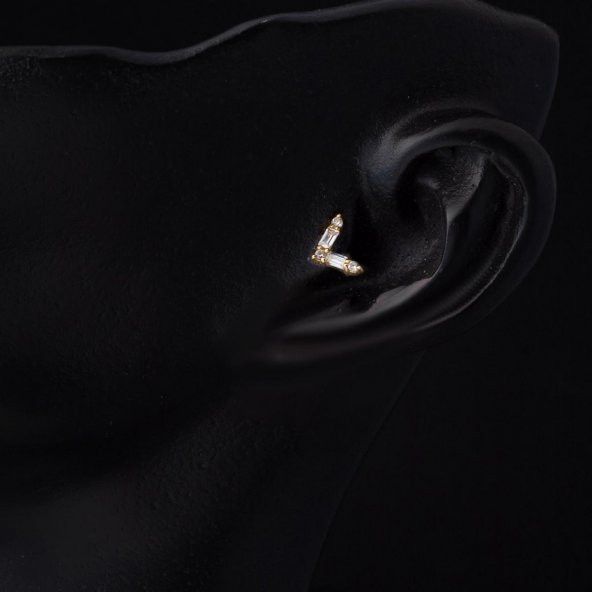 14 Ayar Altın Tragus Piercing Küpe - Resim 2