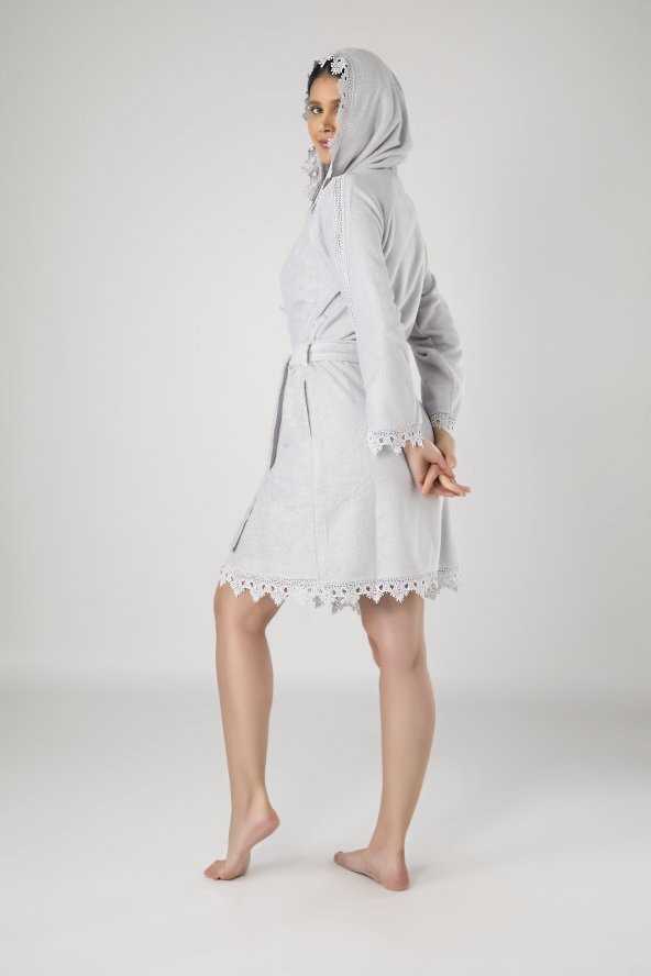 Nuşa Dantelli Bambo Cotton Bornoz - Resim 2