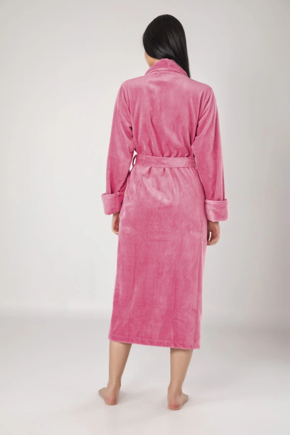 Pembe Nakışlı Bambu Cotton Bayan Bornozu - Resim 2