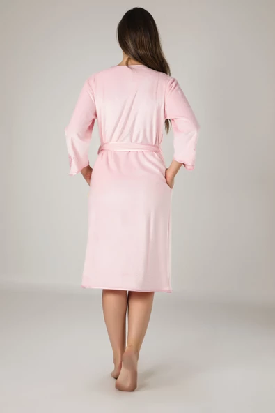 Nuşa Kimono Nakışlı Cotton Bayan Bornozu - Resim 4