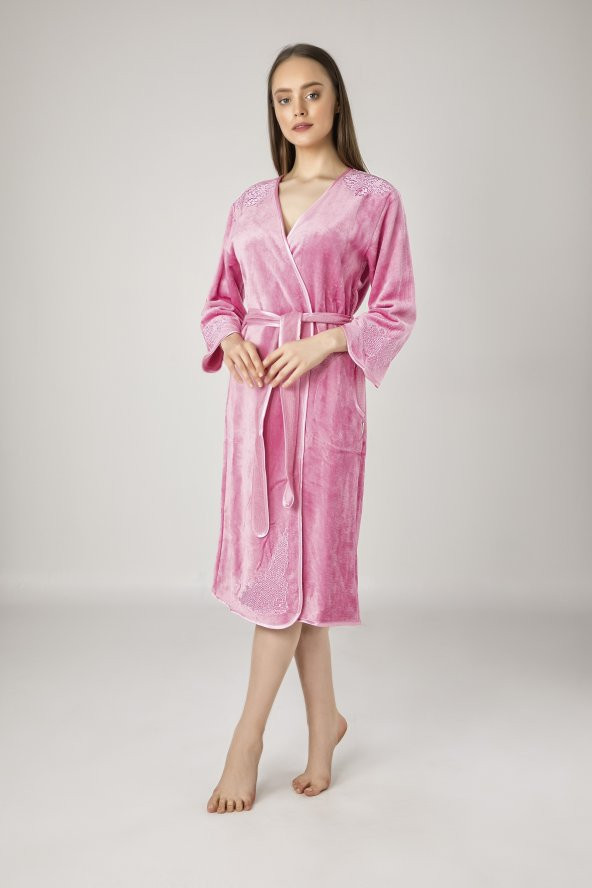 Nuşa Kimono Nakışlı Cotton Bayan Bornozu ürün görseli 1