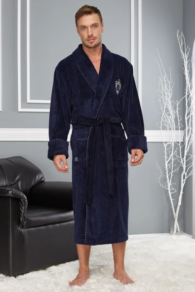 Nakışlı Bambo Cotton Erkek Bornozu ürün görseli 1