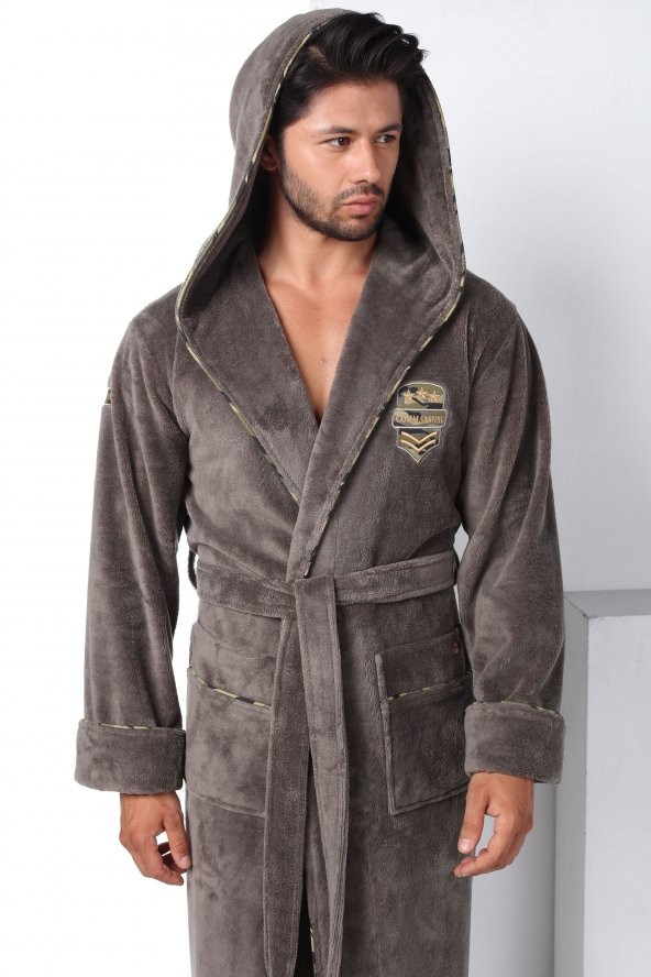 Commander Nakışlı Bambu Cotton  Erkek Bornozu - Resim 4