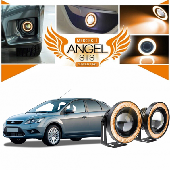 Ford Focus 2,5 Uyumlu, Universal Mercekli Led Angel Sis Farı, 76mm Turuncu Renk ürün görseli 1