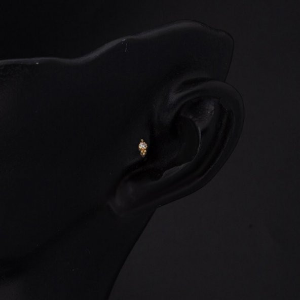 14 Ayar Altın Tektaş Tragus Piercing Küpe - Resim 2