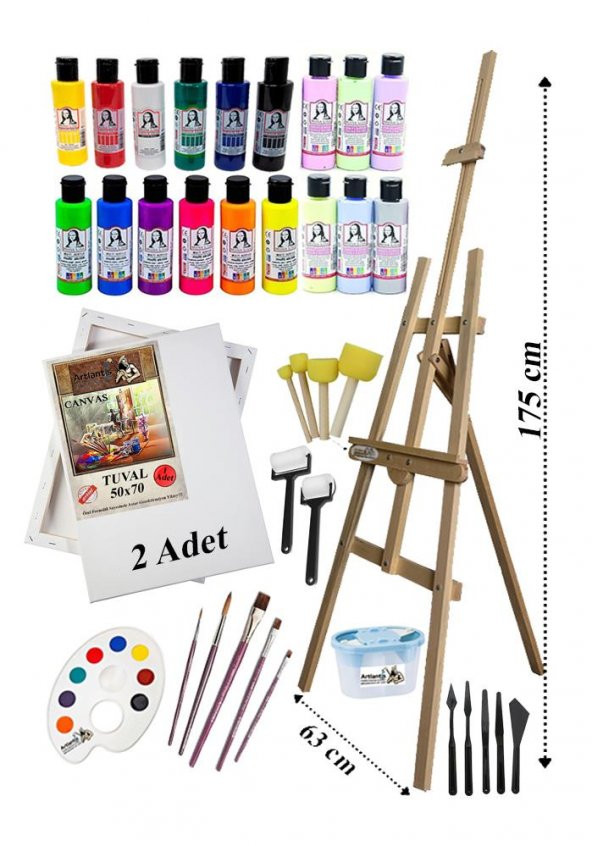 Akrilik Boya Resim Seti Südor Monalisa 18 Renk 70 ml Akrilik Boya 2 Tuval 50x70 Fırça Spatula Şövale ürün görseli 1