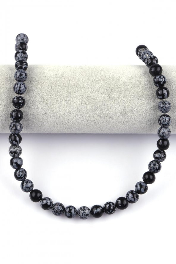 Karlı Obsidyen Doğal Taş Dizi 10 mm Küre Kesim ürün görseli 1