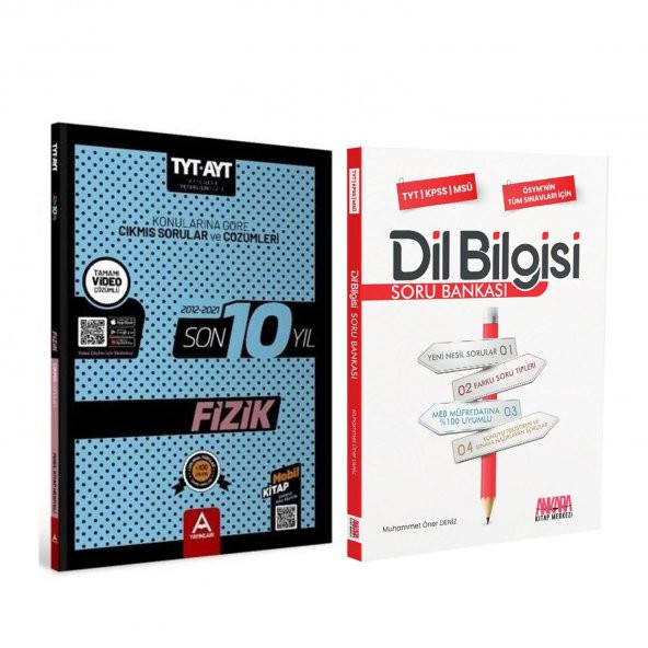 A Yayınları TYT Fizik Çıkmış Sorular ve AKM Dil Bilgisi Soru Bankası Seti 2 Kitap ürün görseli 1