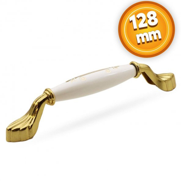 Elpedroso Lüks Porselen Mobilya Çekmece Dolap Kapak Kulpu Kulbu 128 mm Beyaz Gold ürün görseli 1