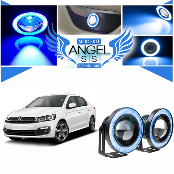 Citroen C Elysee Uyumlu, Universal Mercekli Led Angel Sis Farı, 76mm Buz Mavi Renk ürün görseli 1