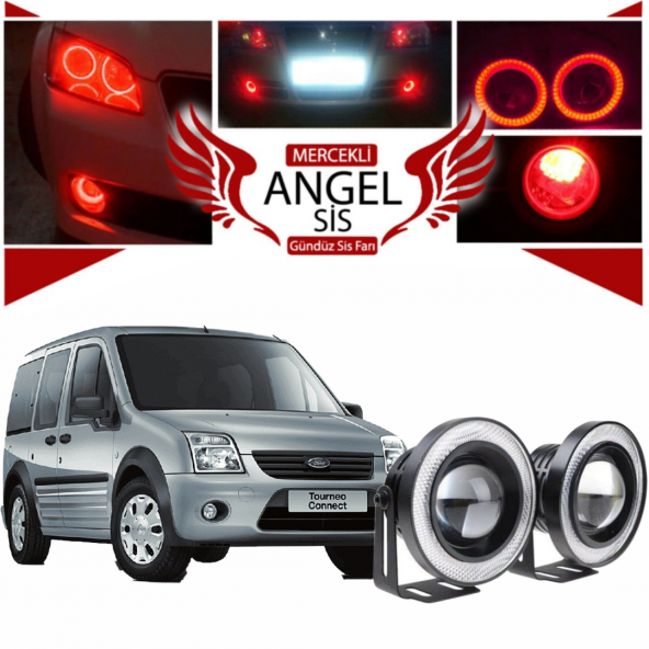Ford Transit Connect Uyumlu, Universal Mercekli Led Angel Sis Farı, 76mm Kırmızı Renk ürün görseli 1