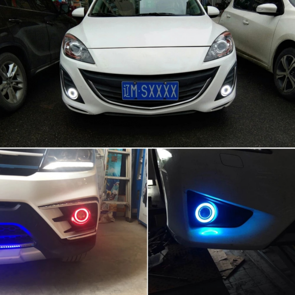 Ford Focus 3 Uyumlu, Universal Mercekli Led Angel Sis Farı, 76mm Kırmızı Renk ürün görseli 1
