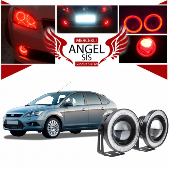 Ford Focus 2,5 Uyumlu, Universal Mercekli Led Angel Sis Farı, 76mm Kırmızı Renk ürün görseli 1