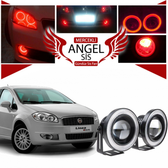 Fiat Linea Uyumlu, Universal Mercekli Led Angel Sis Farı, 76mm Kırmızı Renk ürün görseli 1