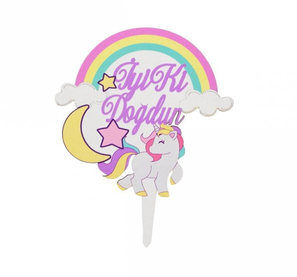Benim Marifetlerim Unicorn Ahşap Pasta Süsü 25 cm ürün görseli 1