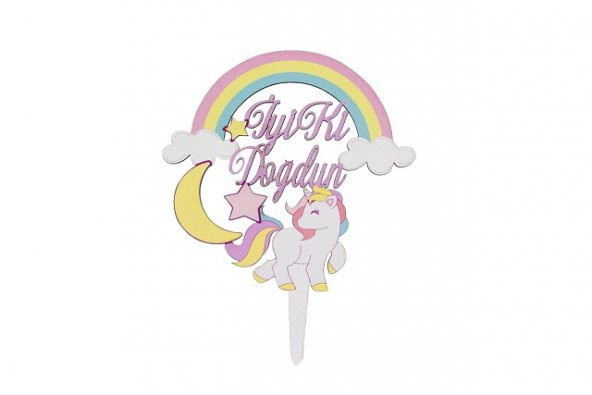 Benim Marifetlerim Unicorn Ahşap Pasta Süsü 14 cm ürün görseli 1