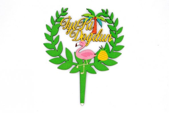 Benim Marifetlerim  Flamingo Ahşap Pasta Süsü 14 cm ürün görseli 1