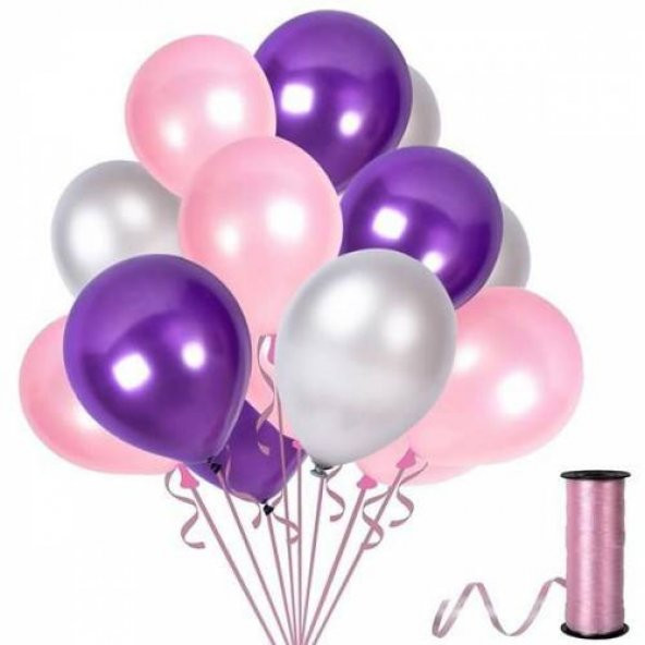 Benim Marifetlerim Metalik Gümüş Mor Pembe Balon 12 İnch 5 Adet ürün görseli 1