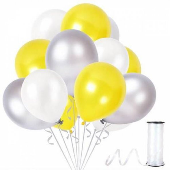 Benim Marifetlerim  Metalik Gümüş Beyaz Sarı Balon 12 inch 20 Adet ürün görseli 1