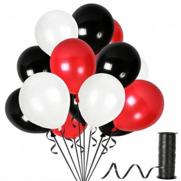 Benim Marifetlerim Metalik Kırmızı Siyah Beyaz Balon 12 inch 10 Adet ürün görseli 1