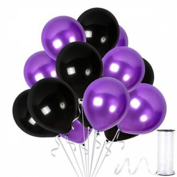Benim Marifetlerim Metalik Siyah Mor Balon 12 inch 10 Adet ürün görseli 1