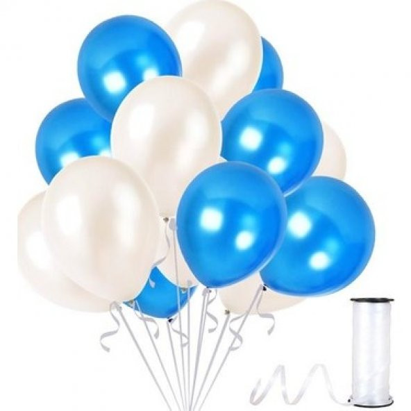 Benim Marifetlerim Metalik Mavi Beyaz Balon 12 inch 30 Adet ürün görseli 1