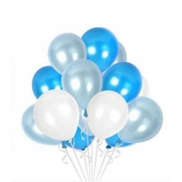 Benim Marifetlerim Metalik Mavi Beyaz Gümüş Balon 12 inch 15 Adet ürün görseli 1
