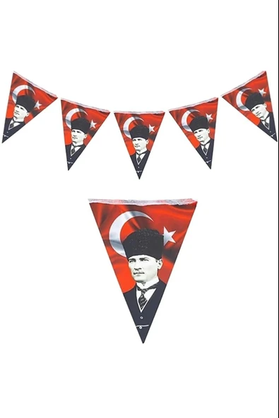 Benim Marifetlerim Atatürk Baskılı Üçgen Flama 10 Adet ürün görseli 1