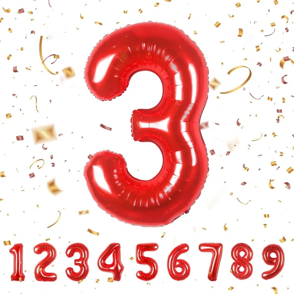 Benim Marifetlerim  3 Rakamı Kırmızı Folyo Balon 16 inch 40 cm ürün görseli 1