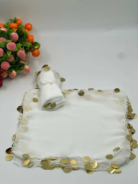 Benim Marifetlerim Kenarı Altın Pullu Beyaz Halay Mendili 10 Adet ürün görseli 1