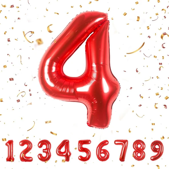 Benim Marifetlerim 4 Rakamı Kırmızı Folyo Balon 40 inch 90 cm ürün görseli 1
