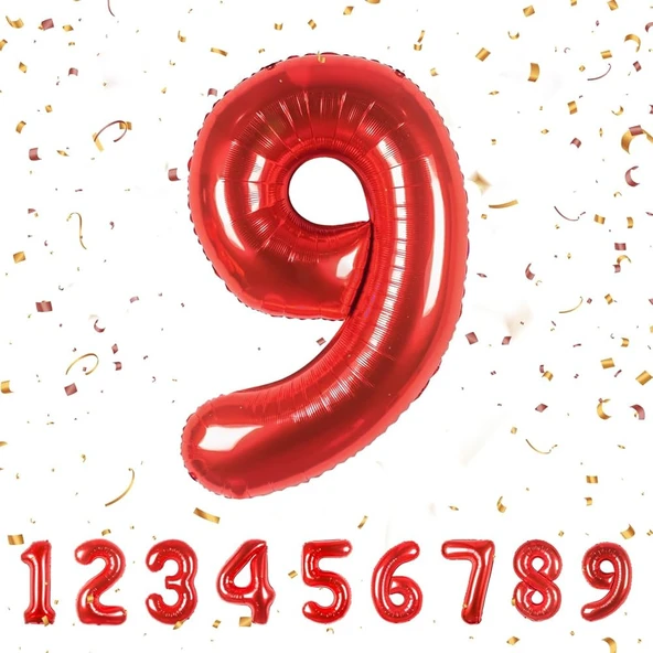 Benim Marifetlerim 9 Rakamı Kırmızı Folyo Balon 40 inch 90 cm ürün görseli 1