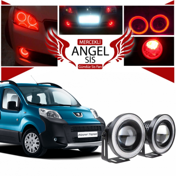 Peugeot Bipper Uyumlu, Universal Mercekli Led Angel Sis Farı, 76mm Kırmızı Renk ürün görseli 1