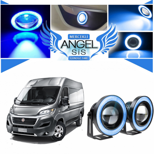 Fiat Ducato Uyumlu, Universal Mercekli Led Angel Sis Farı, 76mm Buz Mavi Renk ürün görseli 1