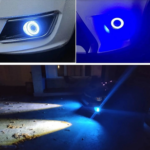 Fiat Doblo D1 Uyumlu, Universal Mercekli Led Angel Sis Farı, 76mm Buz Mavi Renk ürün görseli 1